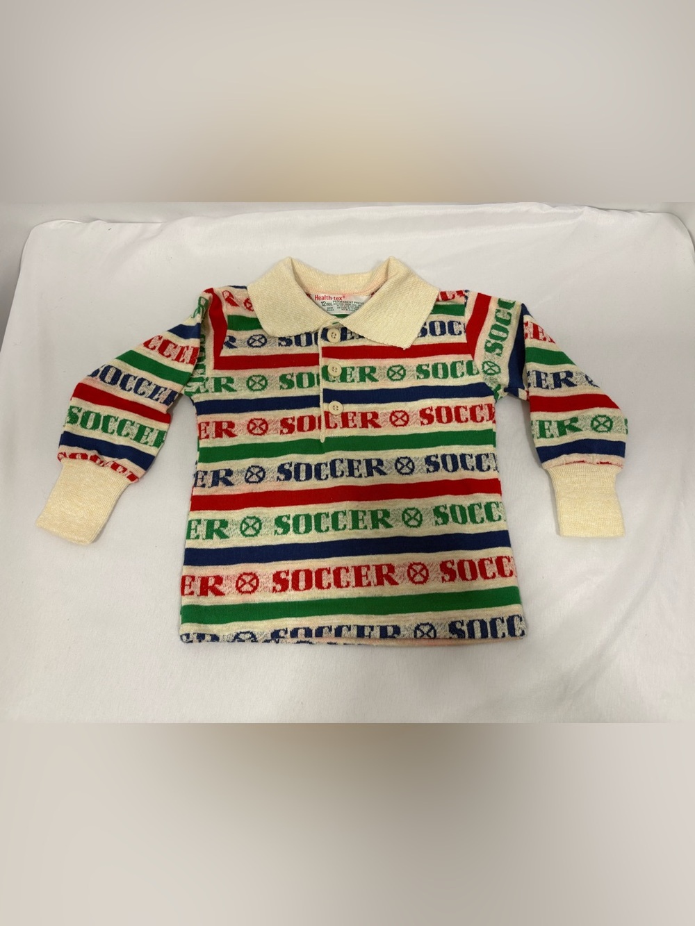 Vintage 1980’s 12 Months Health-Tex Collard Long Sleeve Soccer Shirt